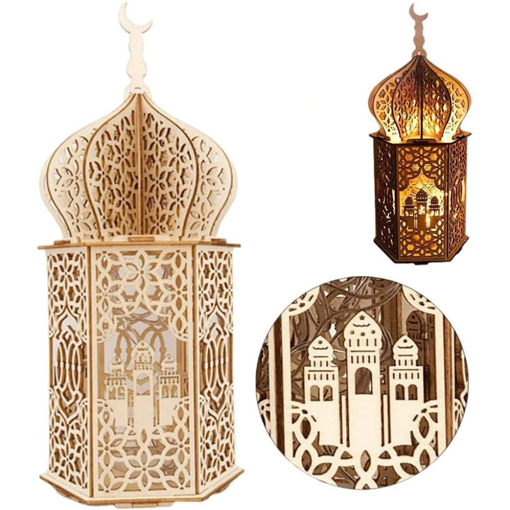 DIY Wooden Lamp with LED night Light - For Ramadan, Bedroom, Eid, Birthday, Holiday Gift
