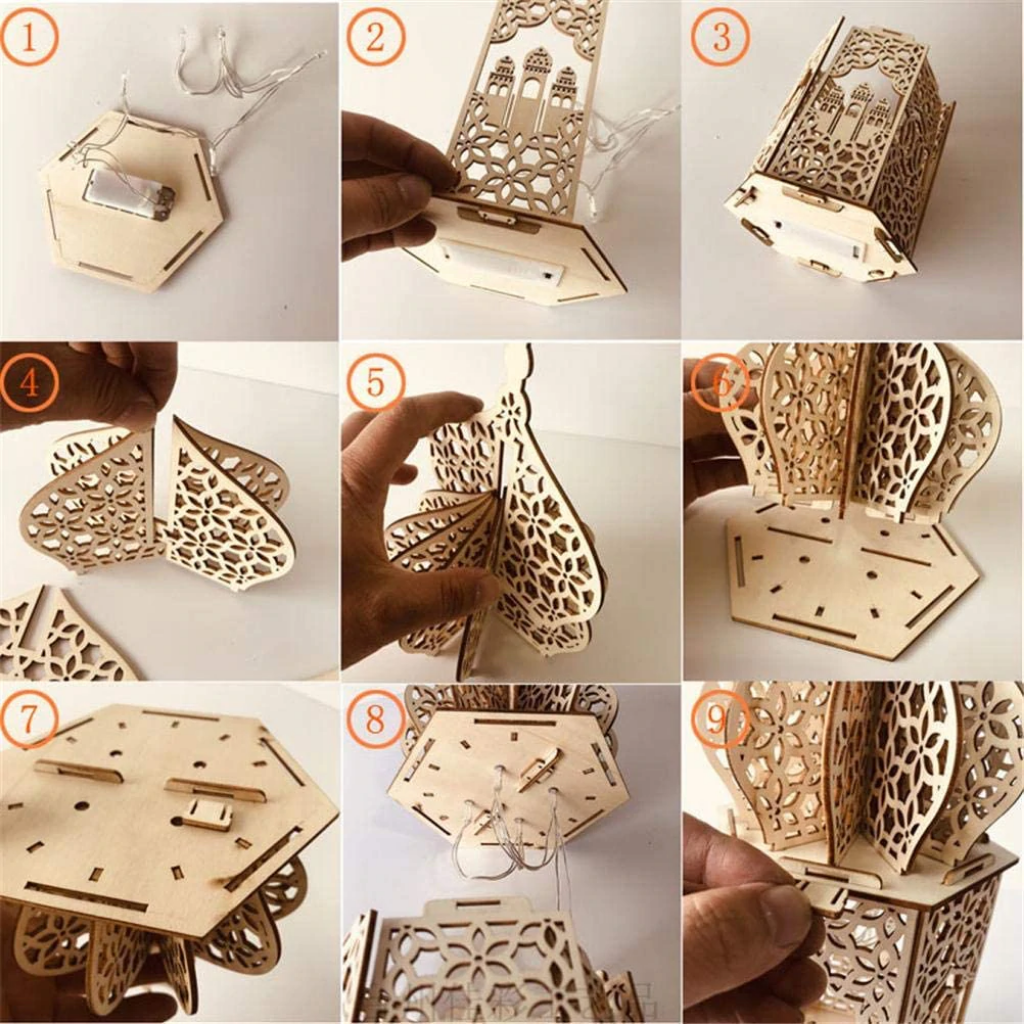 DIY Wooden Lamp with LED night Light - For Ramadan, Bedroom, Eid, Birthday, Holiday Gift