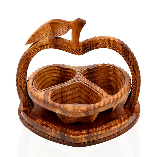 Apple - 3 Compartment Basket I Folding Wooden Basket I Collapsible Adjustable Basket I Decorative Rosewood color I Gift for Mom Wedding Gift Christmas
