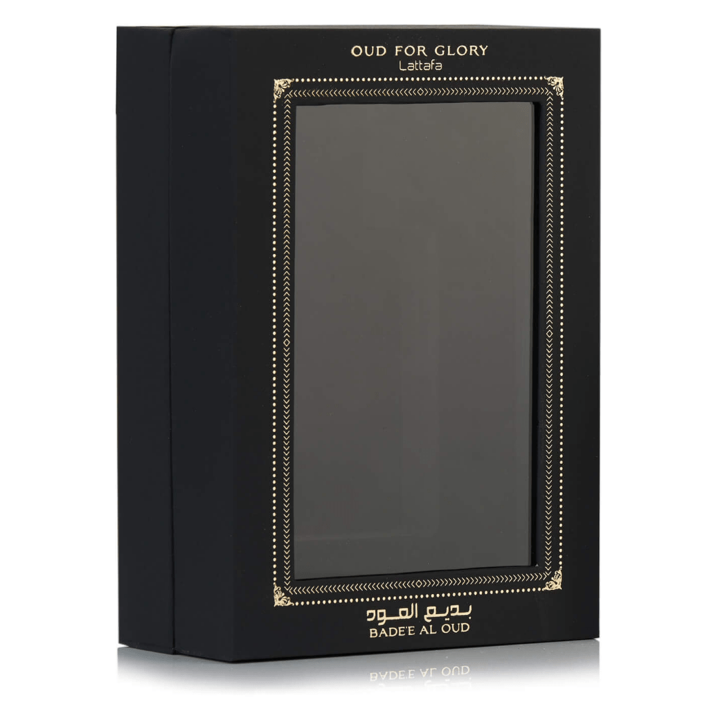 Lattafa Bade'e Al Oud Eau de Parfum spray 100ml with elegant bottle, showcasing luxurious fragrance and sophisticated design.