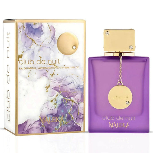 Armaf Club De Nuit Maleka Eau de Parfum spray bottle, 105ml, with elegant packaging and a sleek design.