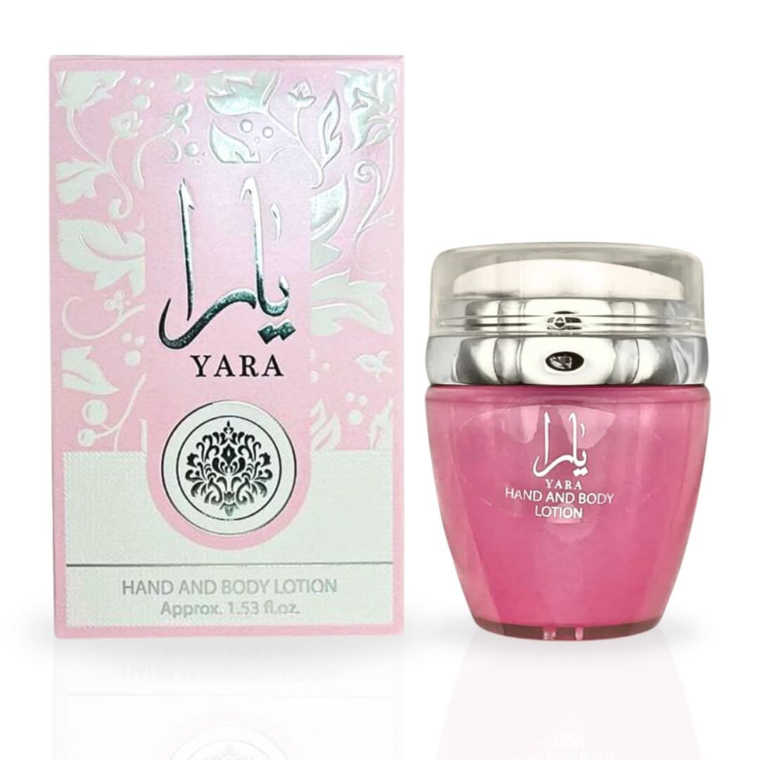 Yara Hand & Body Lotion by Ard Al Zaafaran in 45ml bottle, showing the lotion container with label and packaging.