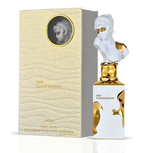 Her Confession Eau De Parfum Spray 100ML (3.4 OZ) by Lattafa | A Captivating Fusion of Cinnamon, White Florals & Musk, Finished with Rich Vanilla. - Intense Oud