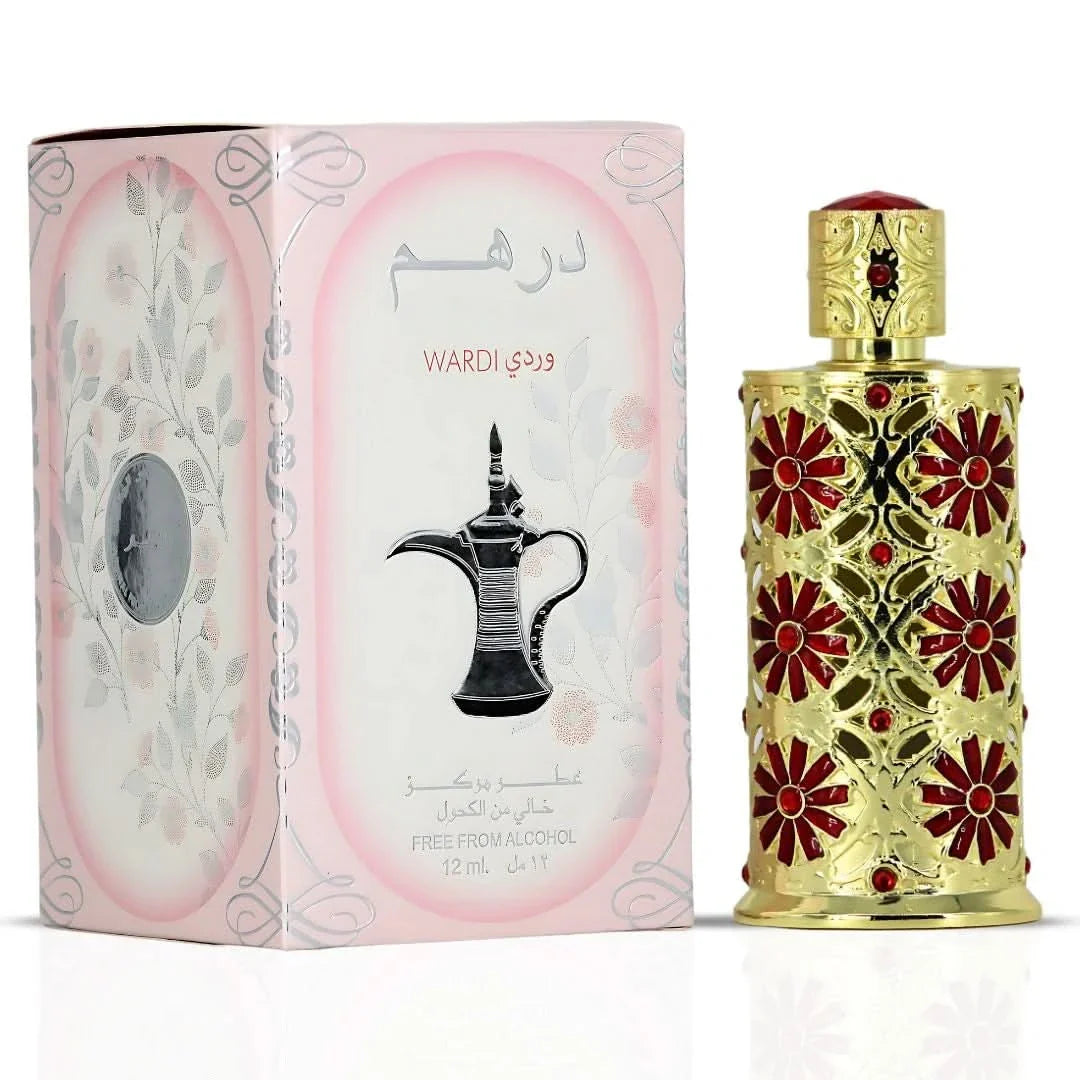 Dirham Wardi CPO concentrated perfume oil by Ard Al Zaafaran in a 12ml bottle, featuring floral and oriental fragrance notes.
