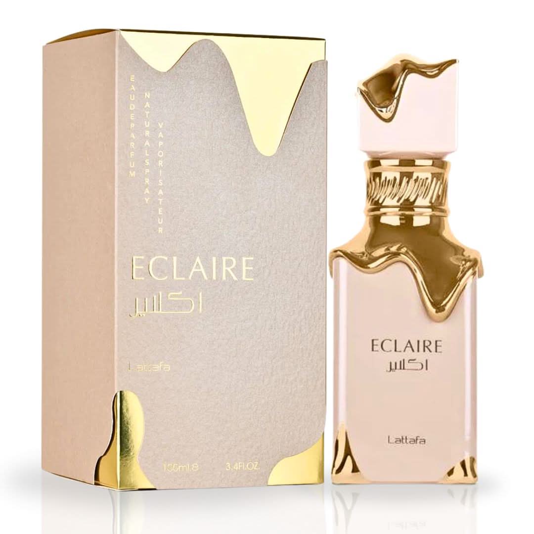 Lattafa Eclaire Eau de Parfum spray 100ml bottle with elegant packaging and floral and citrus fragrance details.