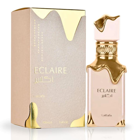 Lattafa Eclaire Eau de Parfum spray 100ml bottle with elegant packaging and floral and citrus fragrance details.