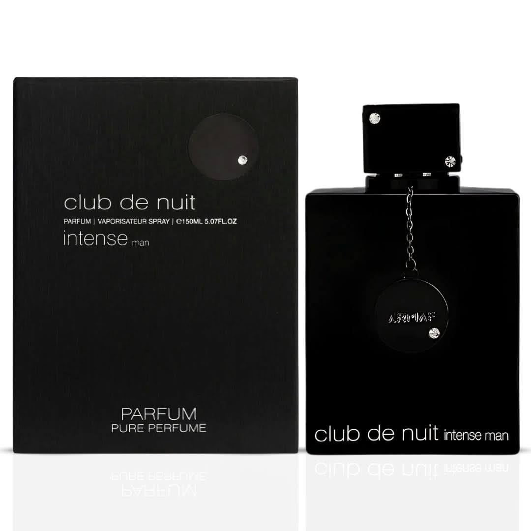 Armaf Club De Nuit Intense Man Pure Parfum Spray, 150ml, EDP extrait de parfum bottle with dark packaging and silver accents.