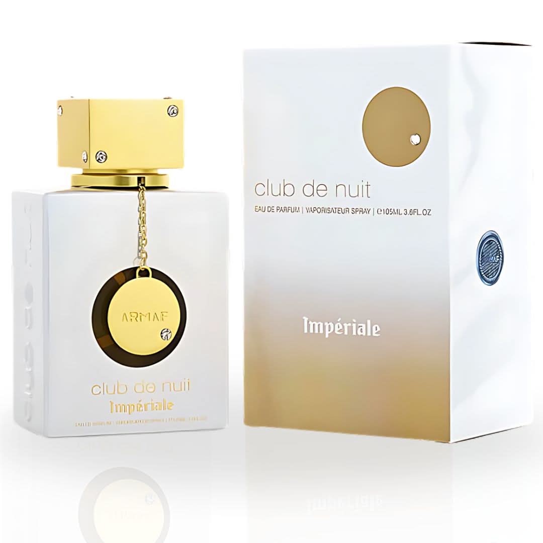 Armaf Club De Nuit Imperiale Eau de Parfum spray bottle, 105ml, with elegant packaging and dark cap, showcasing the fragrance product.