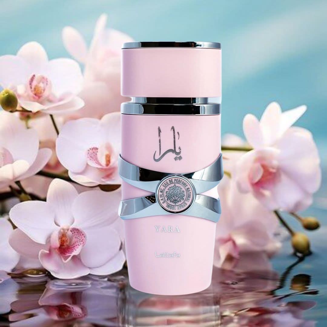 Lattafa Yara Eau de Parfum spray 100ml bottle, elegant design, showcasing the perfume bottle with a sleek, modern look.