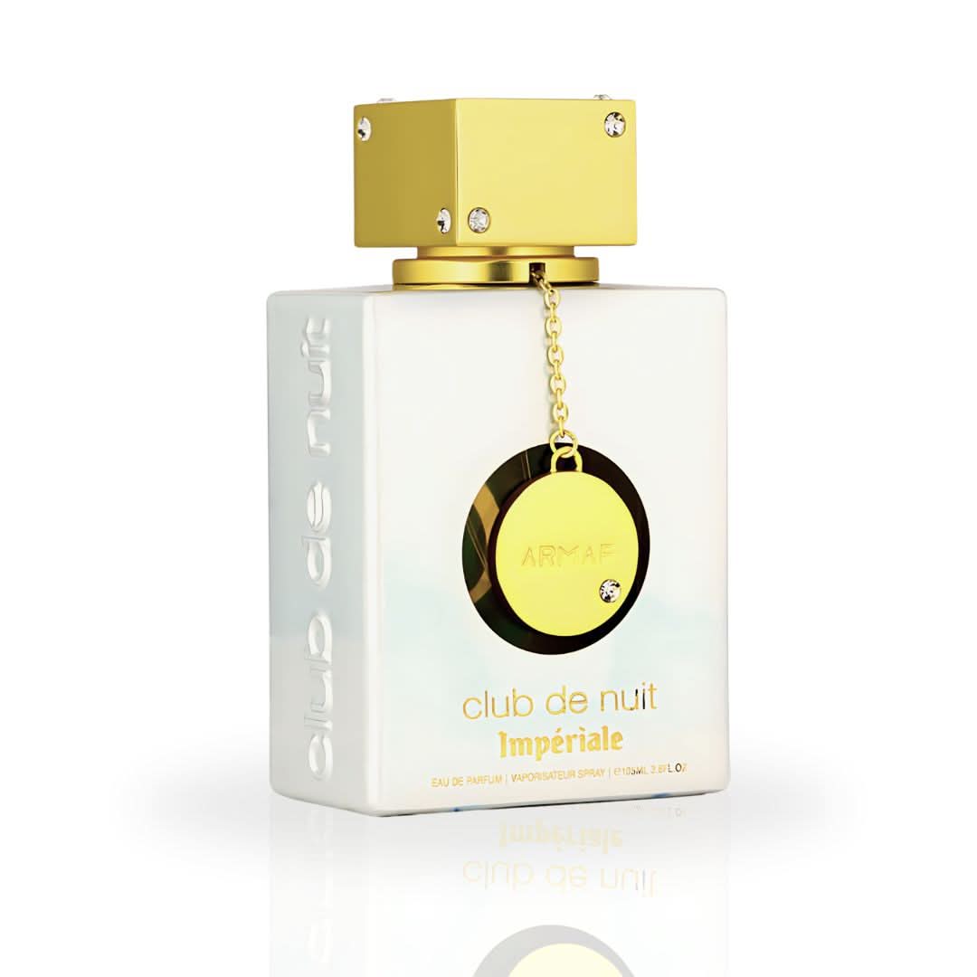 Armaf Club De Nuit Imperiale Eau de Parfum spray bottle, 105ml, with elegant packaging and fragrance details visible.