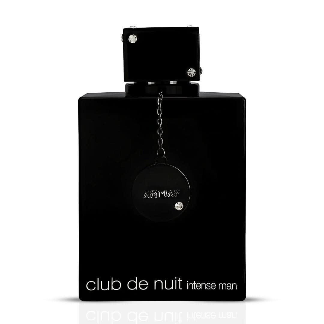 Armaf Club De Nuit Intense Man Pure Parfum spray bottle, 150ml, showcasing the sleek black packaging and elegant design.