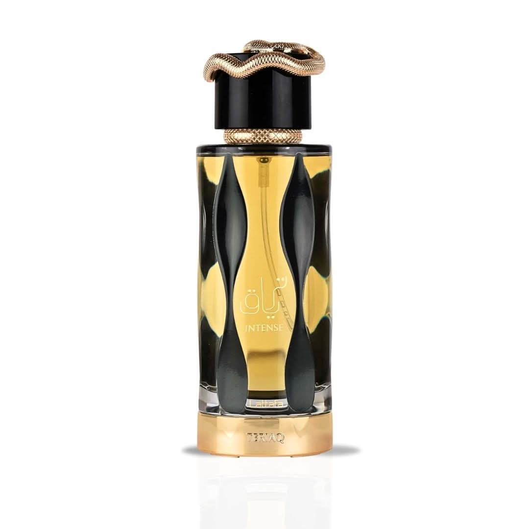 Lattafa Teriaq Intense Eau de Parfum spray 100ml bottle, elegant packaging and fragrance design.