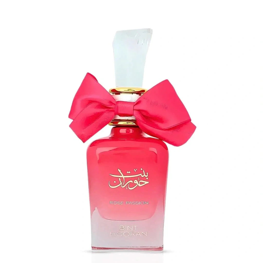 Bint Hooran Rose Passion Eau de Parfum spray by Ard Al Zaafaran, 100ml bottle with elegant floral design.