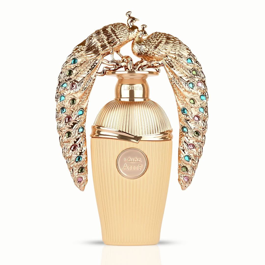 Afeef Eau de Parfum Spray by Lattafa, 100ml bottle with elegant packaging, showcasing the perfume's luxurious design.