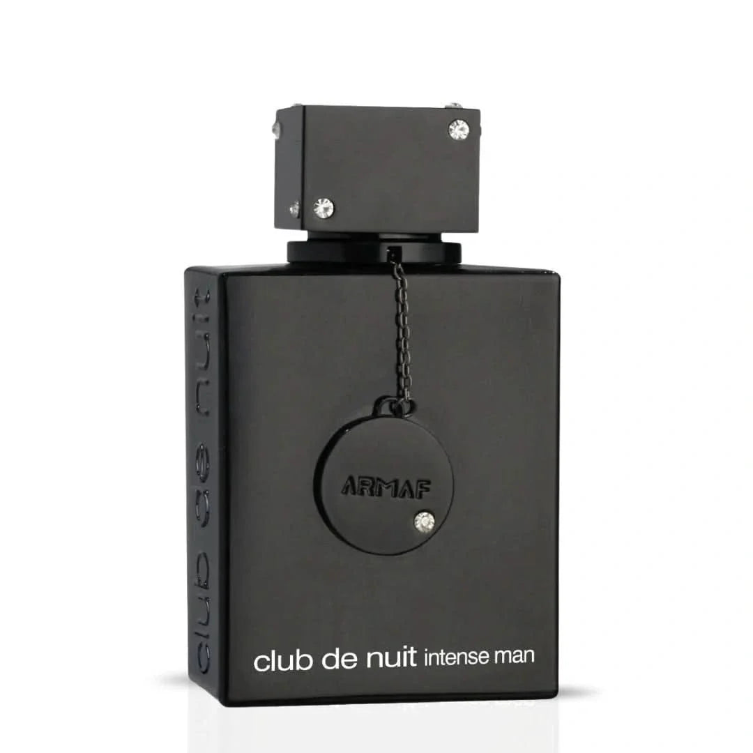 Armaf Club De Nuit Intense Man Eau de Parfum spray bottle, 200ml, with sleek black packaging and silver accents.