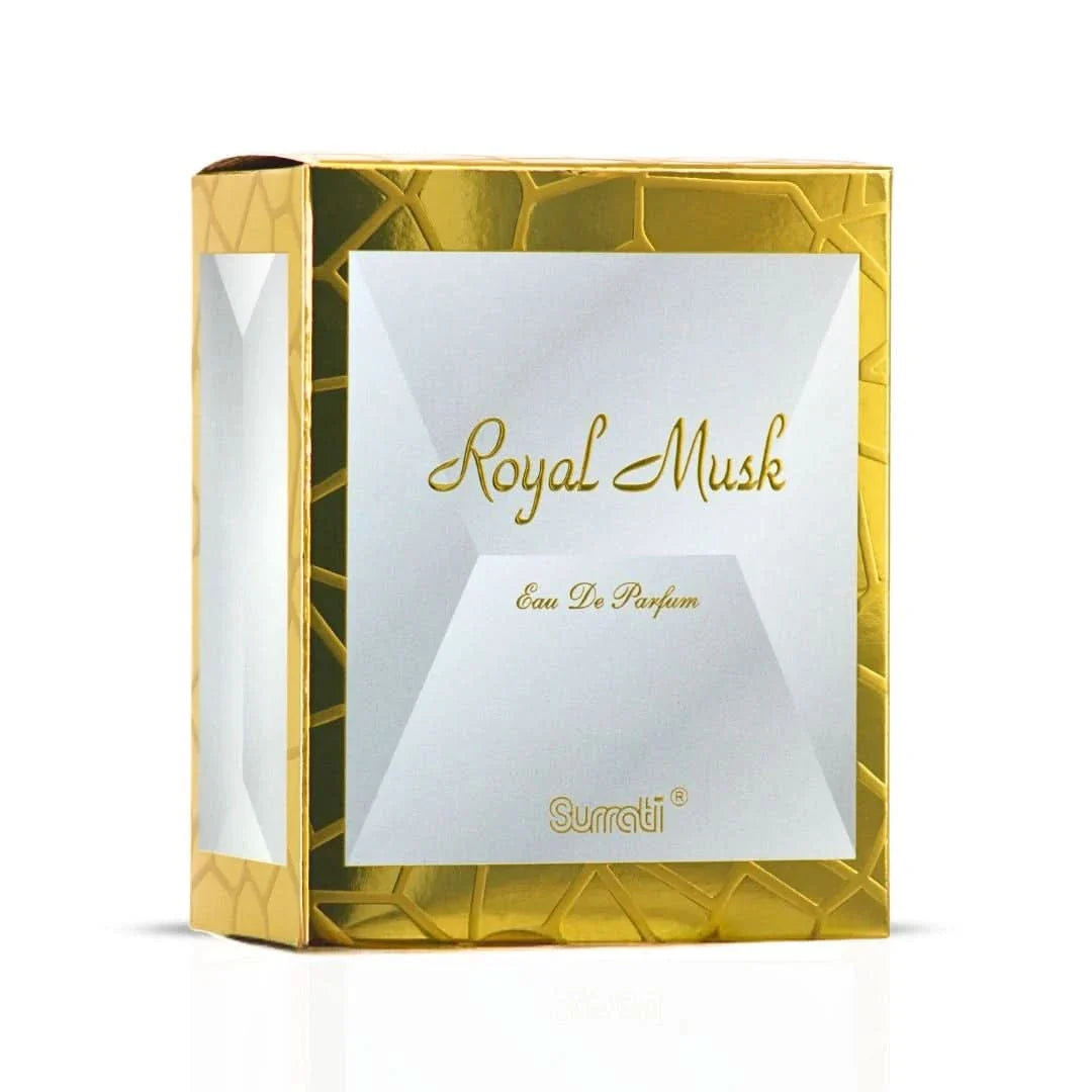 Surrati Royal Musk Eau de Parfum spray 100ml bottle with elegant packaging and a sleek design.