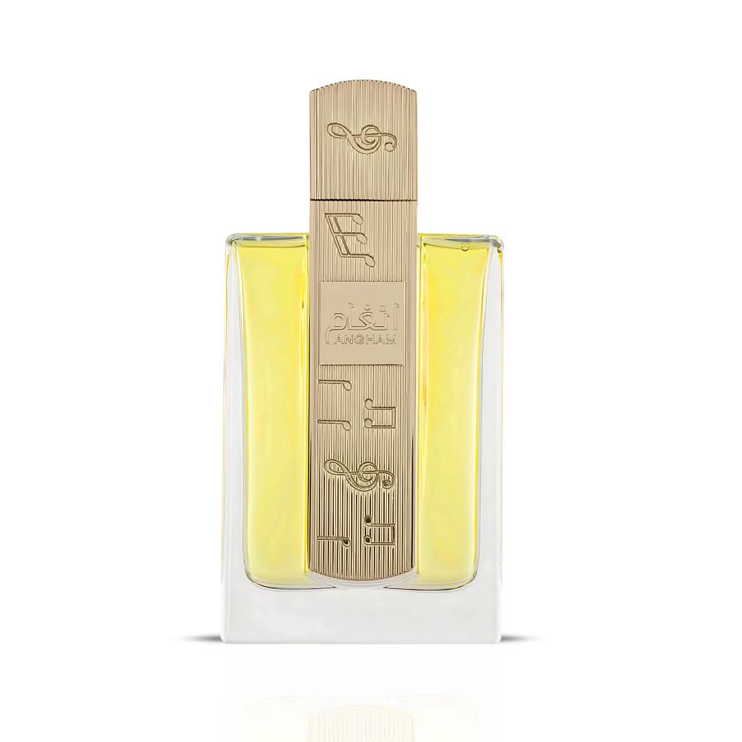 Lattafa Angham Eau de Parfum spray 100ml bottle with elegant design and floral fragrance details visible.