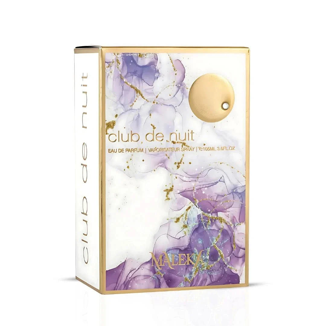 Armaf Club De Nuit Maleka Eau de Parfum spray bottle, 105ml, with elegant packaging and branding visible in the image