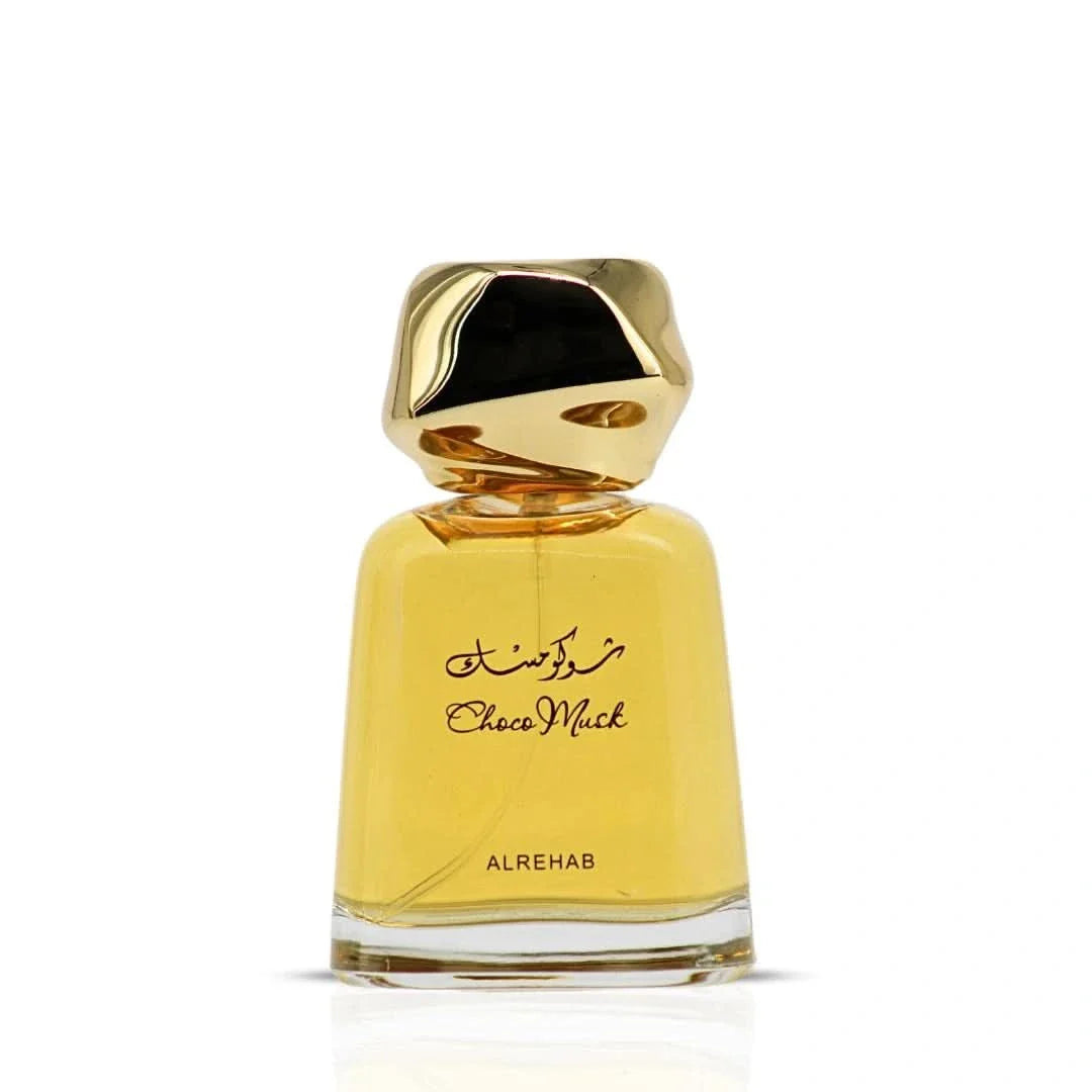 Choco Musk Eau de Parfum spray by Al Rehab, 100ml bottle, featuring a sleek design and chocolate-musk fragrance.