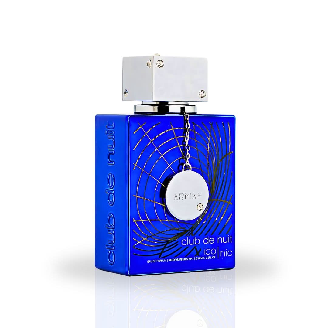 Armaf Club De Nuit Blue Iconic EDP spray 105ML bottle with sleek design and label, showcasing the luxurious perfume packaging.