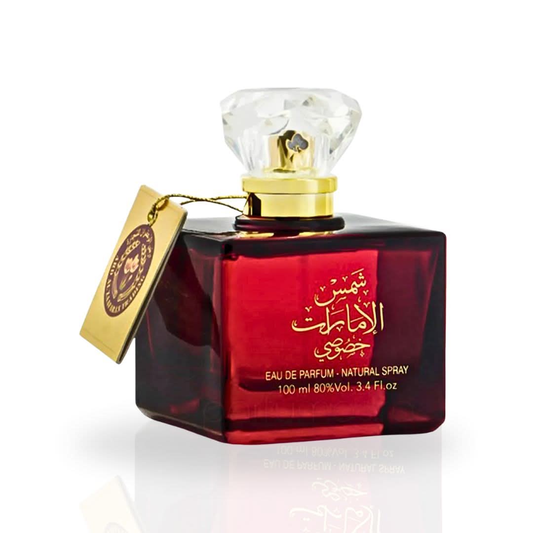 Shams Al Emarat Khususi Eau de Parfum spray by Ard Al Zaafaran, 100ml bottle with elegant packaging.