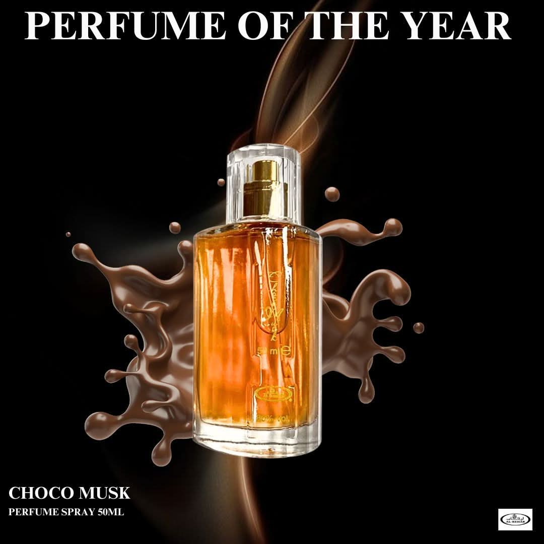 Al Rehab Choco Musk Eau de Parfum spray 50ml, elegant bottle with a chocolate and musk fragrance design.