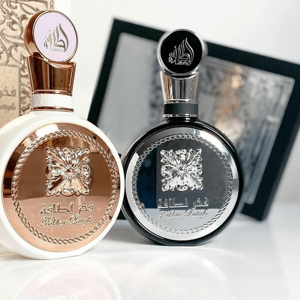 Fakhar women’s Eau de Parfum spray by Lattafa, 100ml bottle, with elegant design and fragrance details visible.
