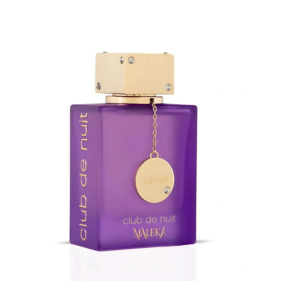 Armaf Club De Nuit Maleka Eau de Parfum spray bottle, 105ml, with sleek black packaging and elegant design.
