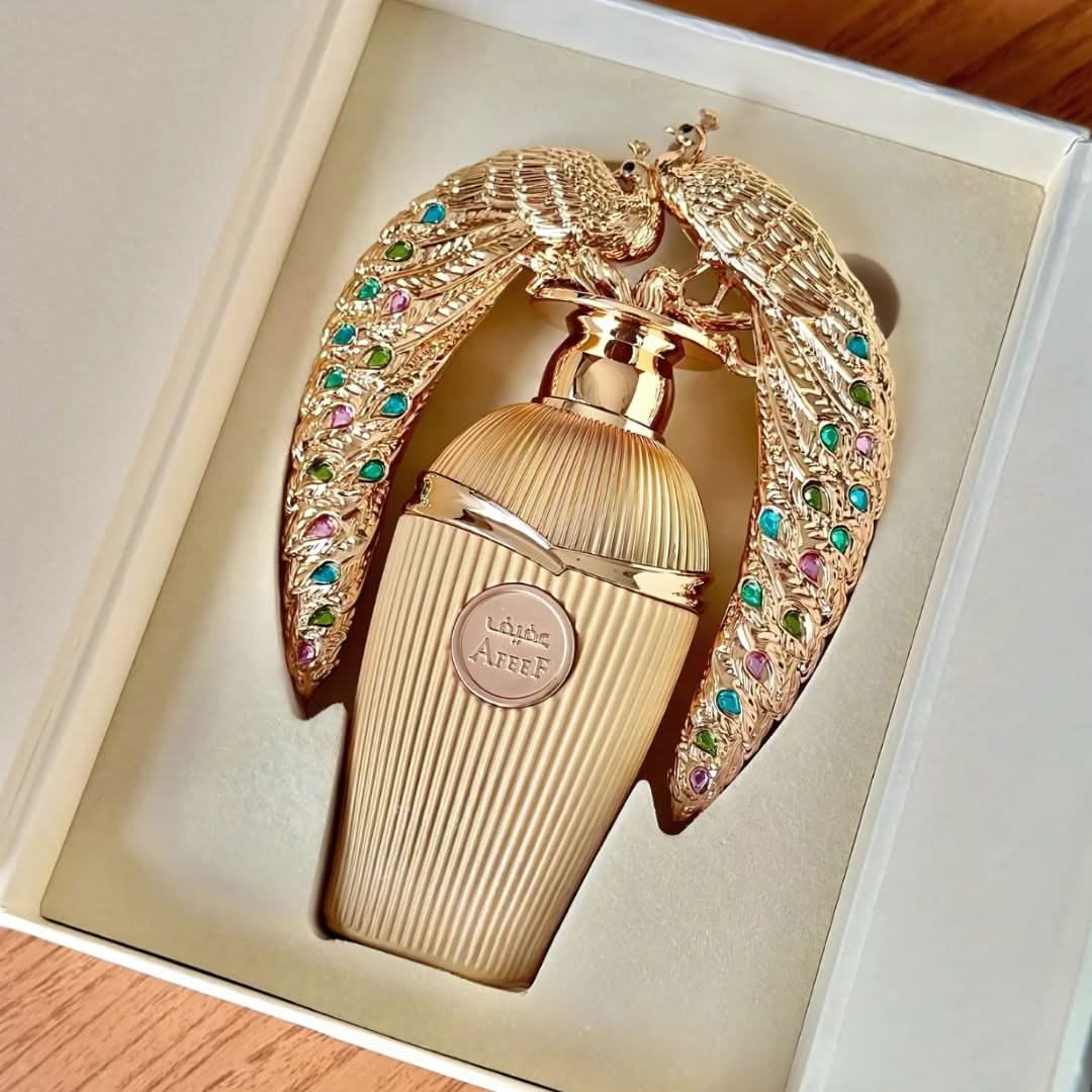 Lattafa Afeef Eau de Parfum spray 100ml bottle with sleek design and elegant cap, showcasing the fragrance packaging.
