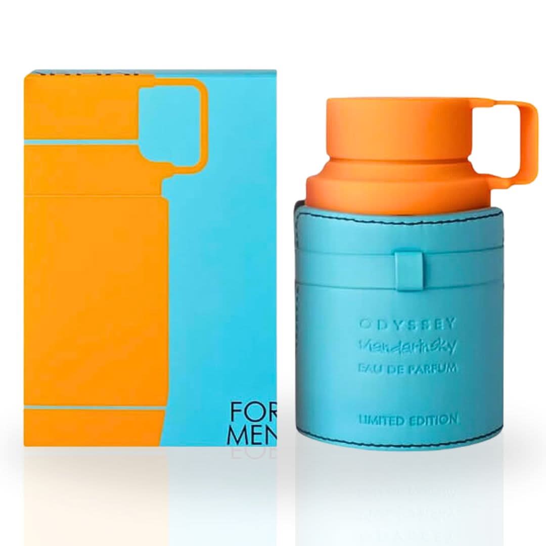 Odyssey Mandarin Sky Limited Edition Eau de Parfum spray by Armaf in 100ml bottle, featuring a sleek design and vibrant packaging.