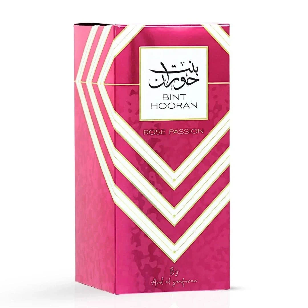 Ard Al Zaafaran Bint Hooran Rose Passion Eau de Parfum spray 100ml with elegant floral bottle and rose accents