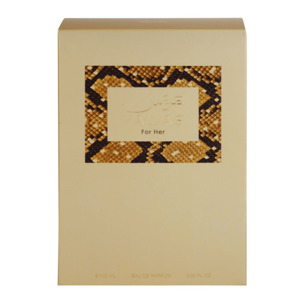 Rasasii Hawas for Her Eau de Parfum spray 100ml bottle, elegant design, showcasing the fragrance packaging.