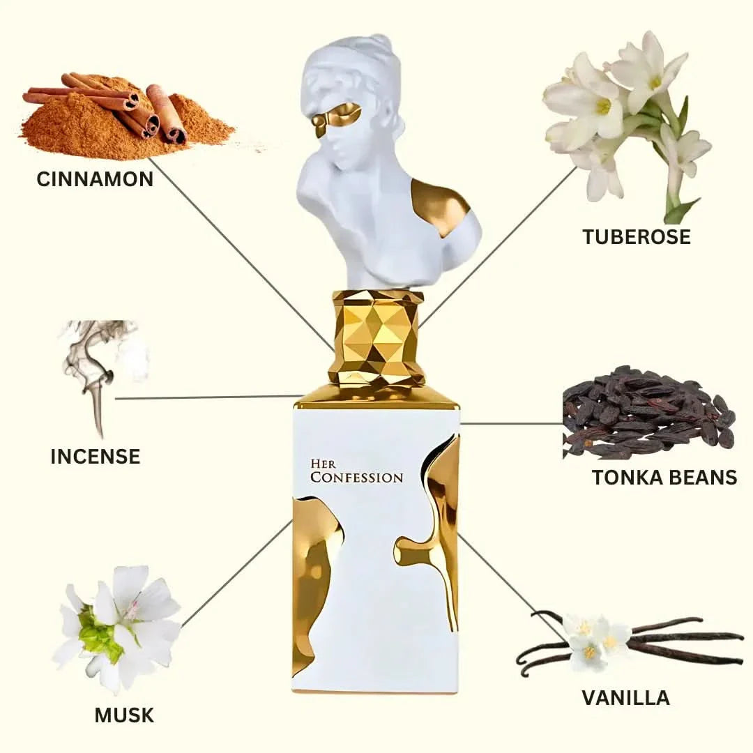 Her Confession Eau De Parfum Spray 100ML (3.4 OZ) by Lattafa | A Captivating Fusion of Cinnamon, White Florals & Musk, Finished with Rich Vanilla. - Intense Oud
