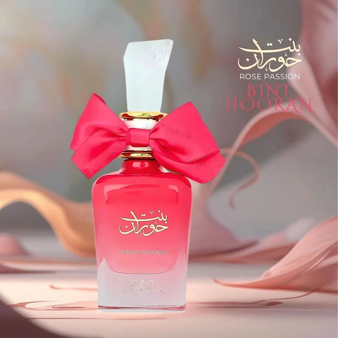 Bint Hooran Rose Passion Eau de Parfum spray by Ard Al Zaafaran, 100ml bottle with floral rose fragrance design