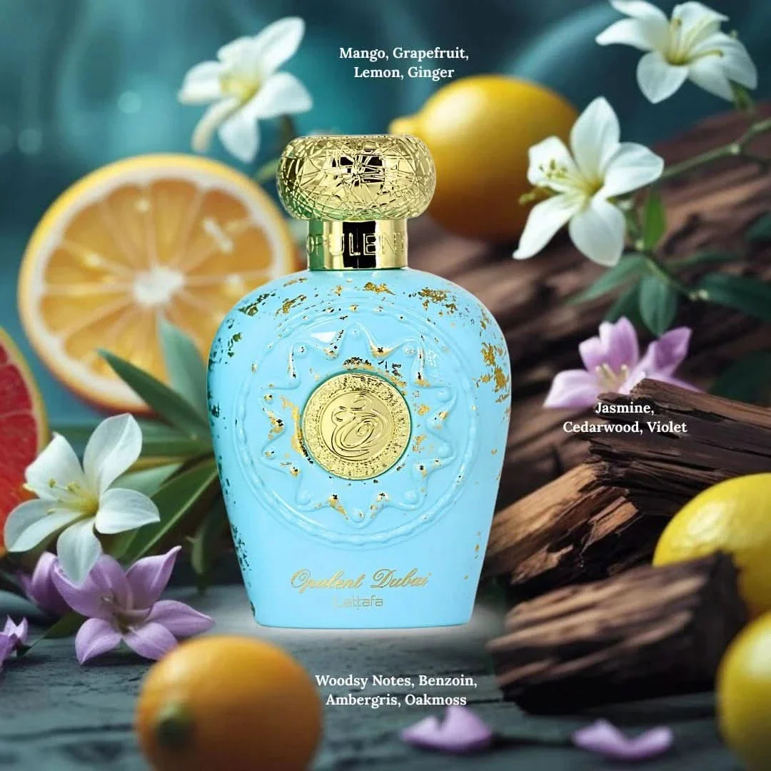 Opulent Dubai Eau de Parfum Spray by Lattafa, 100ml bottle with elegant design, showcasing the luxurious fragrance of this EDP.