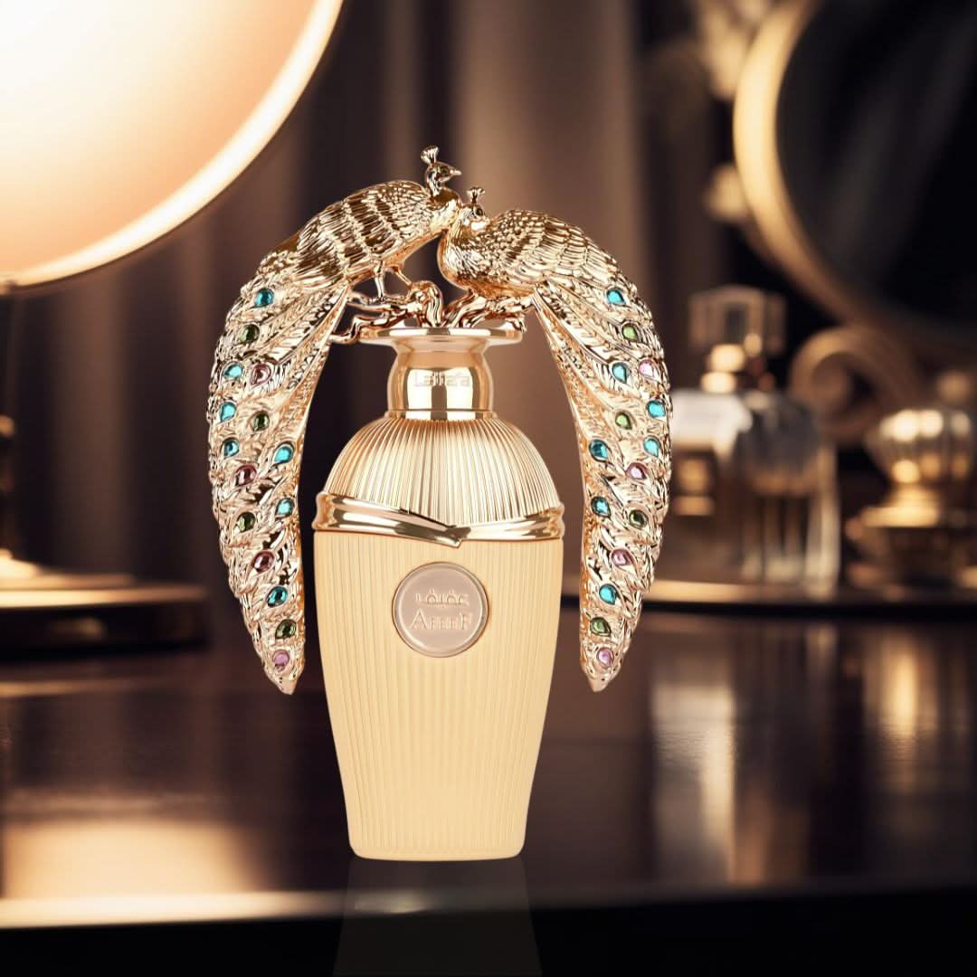 Afeef Eau de Parfum spray by Lattafa, 100ml (3.4 oz), featuring a sleek glass bottle with a black cap and elegant design.
