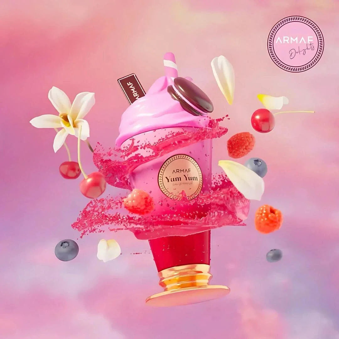 Yum Yum Eau de Parfum Spray by Armaf Delights, 100ml bottle, featuring elegant fragrance packaging and design.
