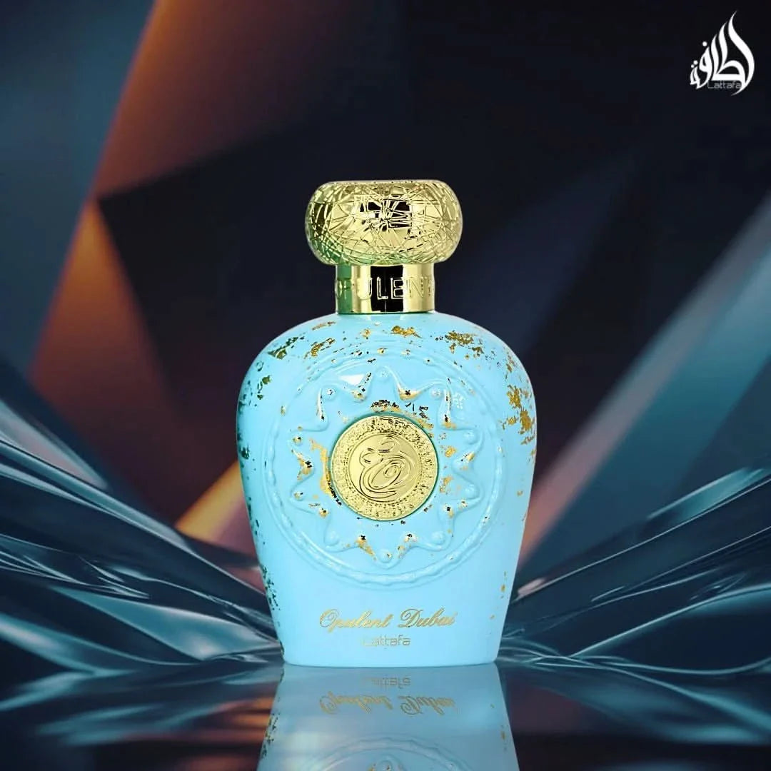 Opulent Dubai Eau de Parfum Spray by Lattafa, 100ml bottle with elegant packaging, showcasing the luxurious fragrance.
