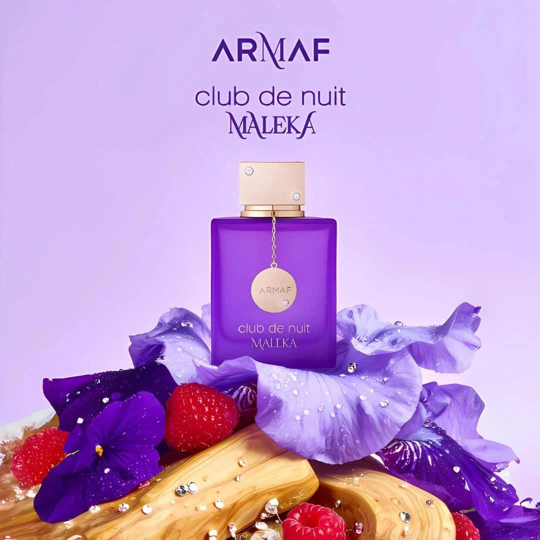 Armaf Club De Nuit Maleka Eau de Parfum spray bottle, 105ml, featuring sleek packaging and elegant design.