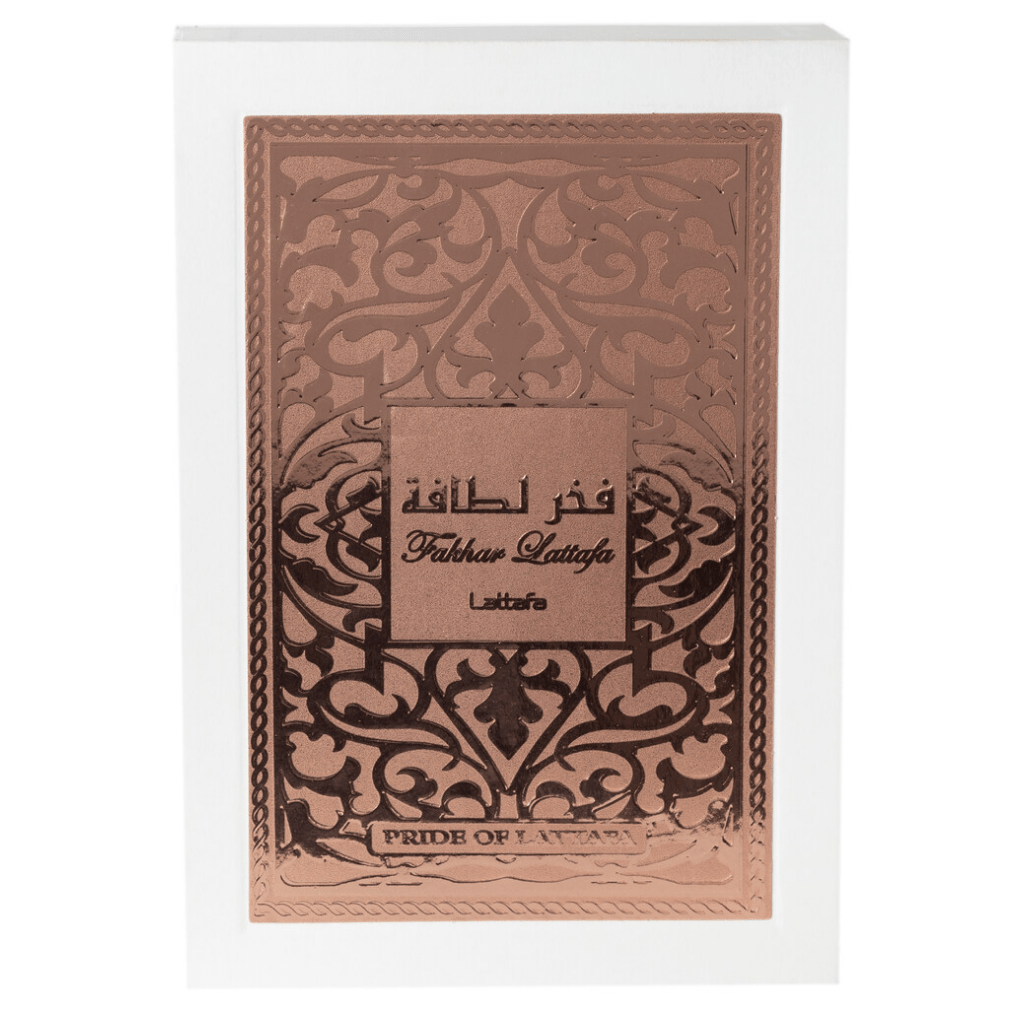 Fakhar for Women Eau de Parfum spray by Lattafa, 100ml bottle with elegant packaging and fragrance details visible.