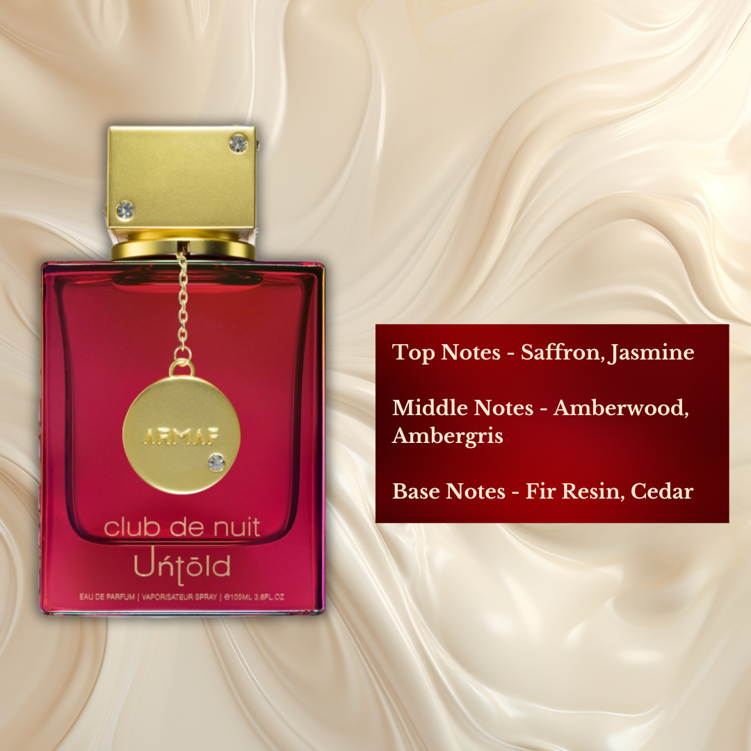 Armaf Club De Nuit Untold Eau de Parfum spray 105ml bottle, showcasing sleek packaging and elegant design.