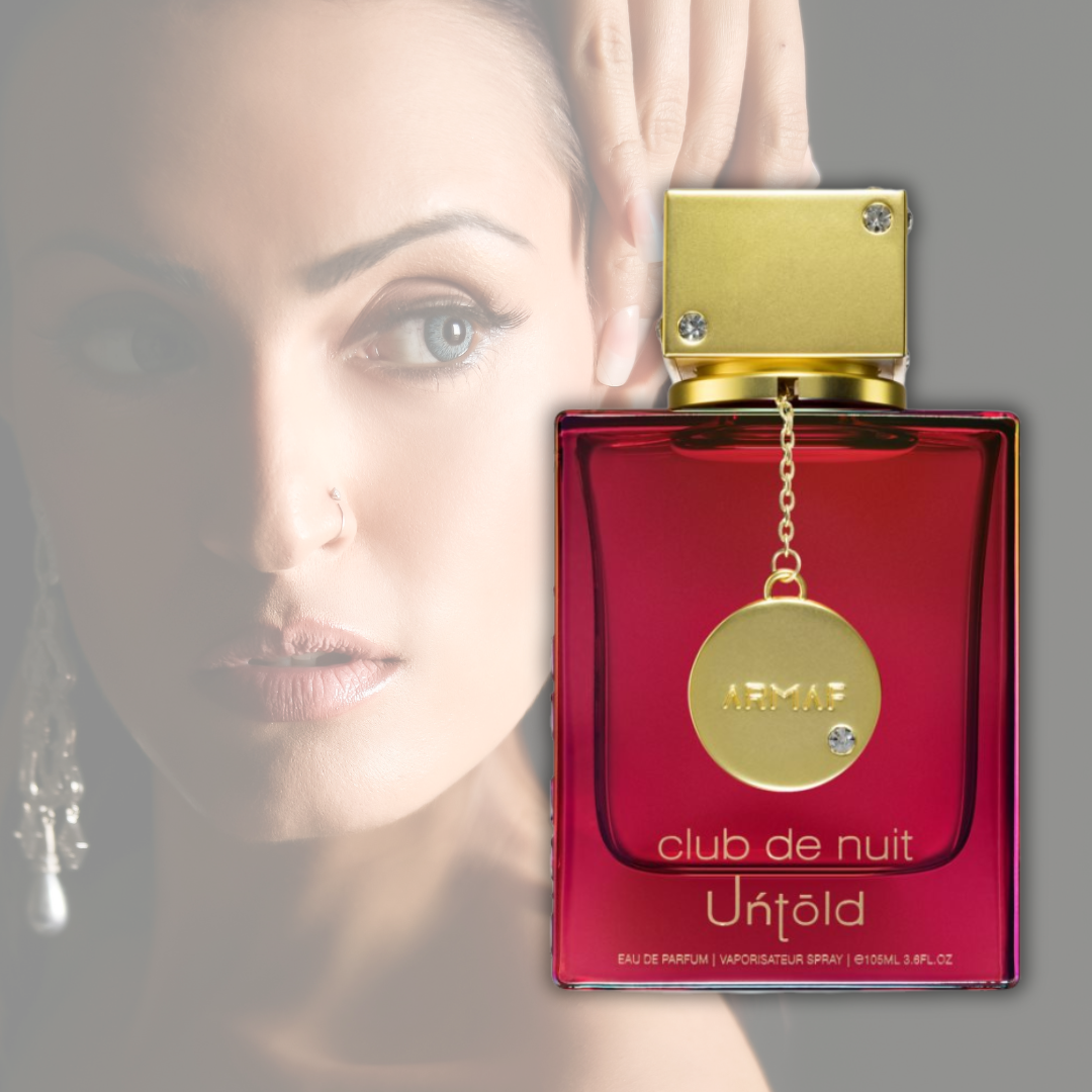 Armaf Club De Nuit Untold Eau de Parfum spray 105ml bottle, elegant fragrance design with a sleek, dark-colored cap.