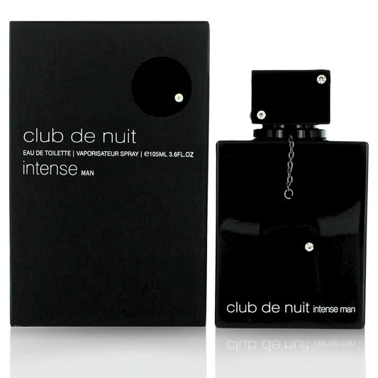 Armaf Club De Nuit Intense for Men Eau de Toilette spray, 105ml, with sleek bottle and dark fragrance liquid.