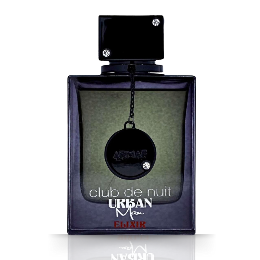 Armaf Club De Nuit Urban Man Elixir Eau de Parfum spray, 105ml, featuring the sleek bottle and cap design.