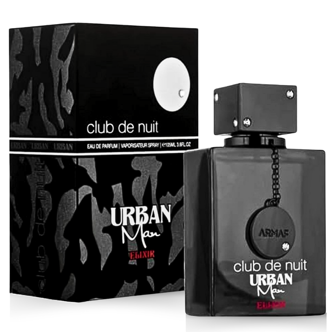 Armaf Club De Nuit Urban Man Elixir Eau de Parfum spray 105ml bottle, sleek design, showcasing the fragrance for men.