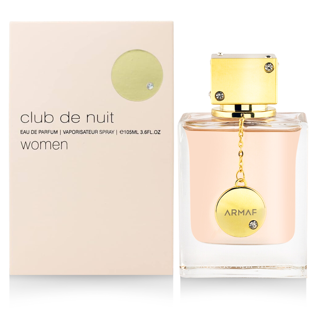 Armaf Club De Nuit for Women Eau de Parfum spray 105ml, elegant bottle with floral and fruity fragrance details.