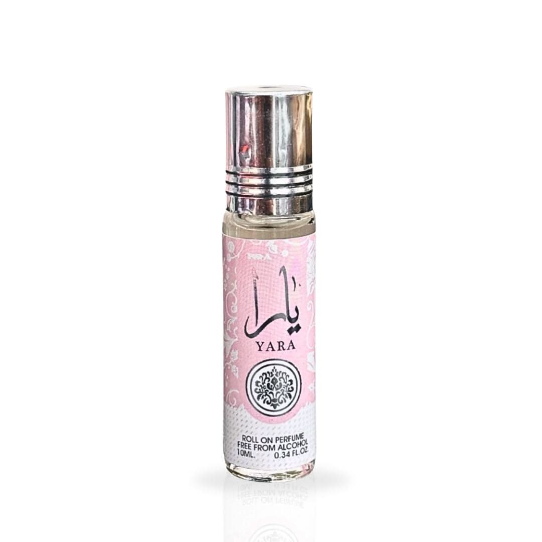 Yara Roll-On Perfume Oil by Ard Al Zaafaran in 10ml bottle, featuring a sleek design and aromatic floral scent.