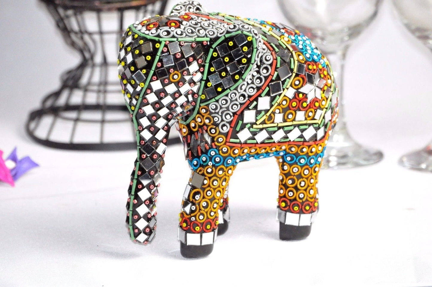 Elephant Handcrafted I Shisha Moti Craft Decorative Accent I Beads and Pakistani Mirror Work