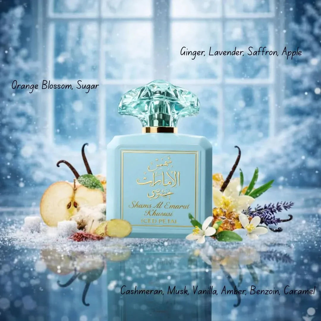 Bundle of Ard Al Zaafaran Shams Al Emarat Khususi Pink Blush, Glaze & Glow, Iced Petal Eau de Parfum sprays 100ml bottles