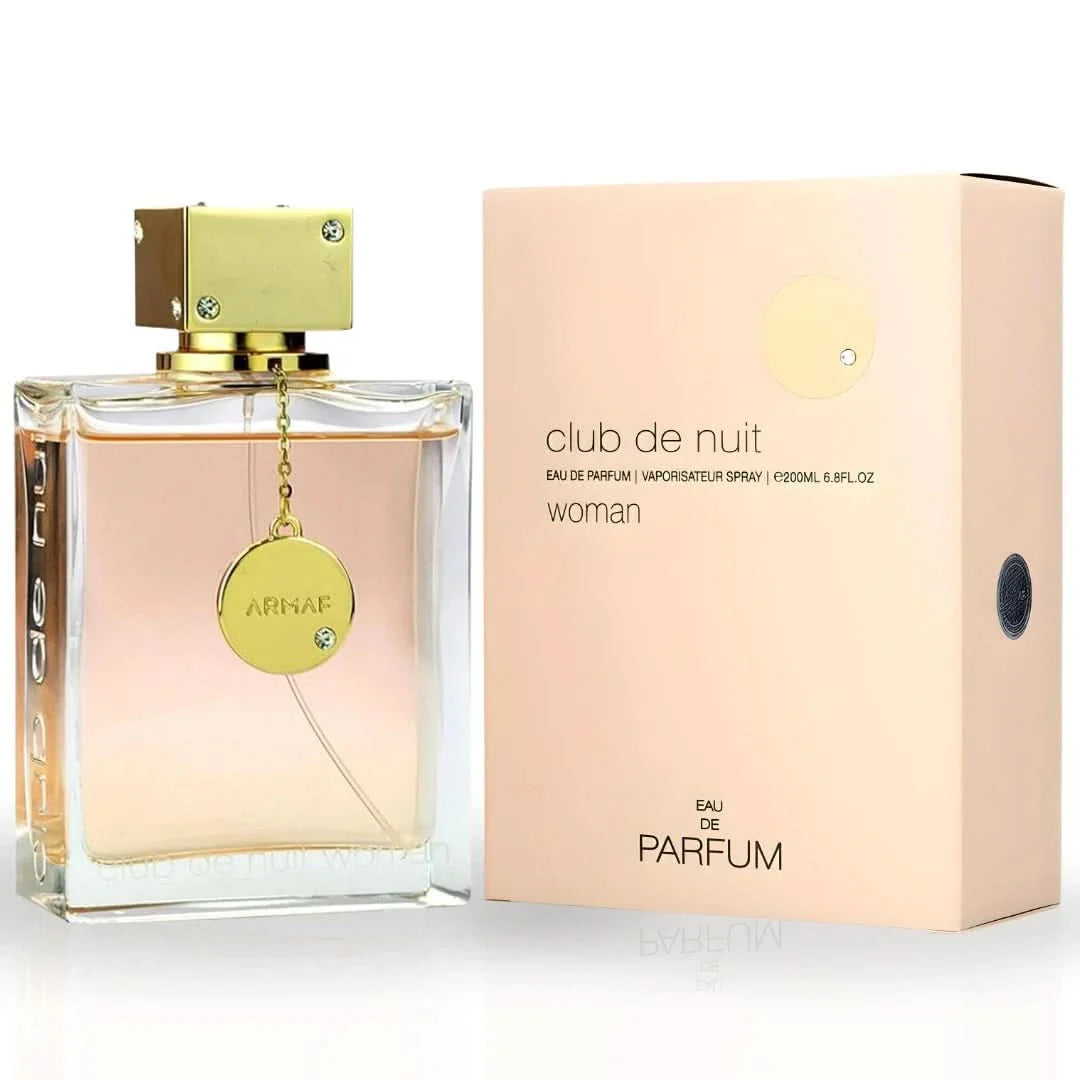 Armaf Club De Nuit Women Eau de Parfum spray 200ml bottle, elegant fragrance with floral and woody notes, in a sleek glass bottle.